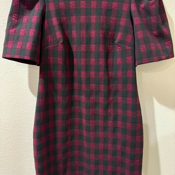 🎉Calvin Klein Checkered Sheath Dress with Puff Sleeves & Round Neckline Sz 10 - Picture 12 of 12